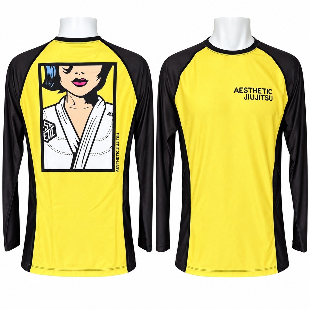 Aesthetic Jiu Jitsu The Girl Long Sleeve Rashguard Size M Yellow Black BJJ MMA